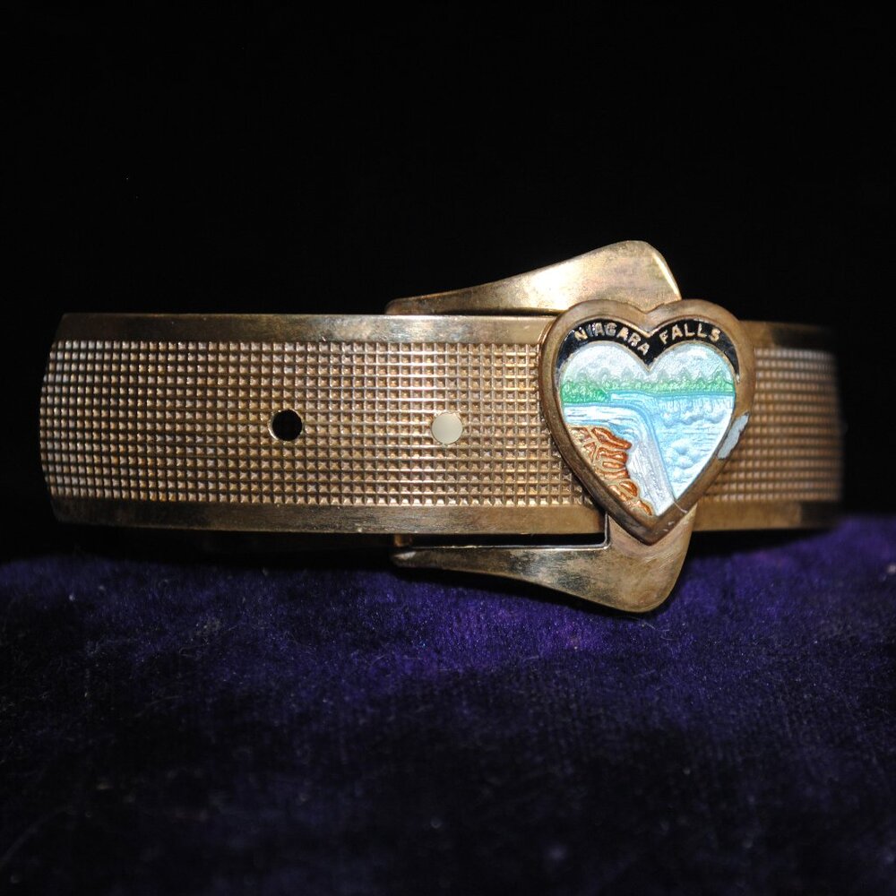 Antique/Vintage Niagara Fall's Souvenir Brass Buckle Bracelet with Enamel